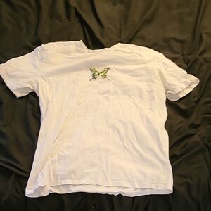 White T-Shirt with Green Butterfly Design